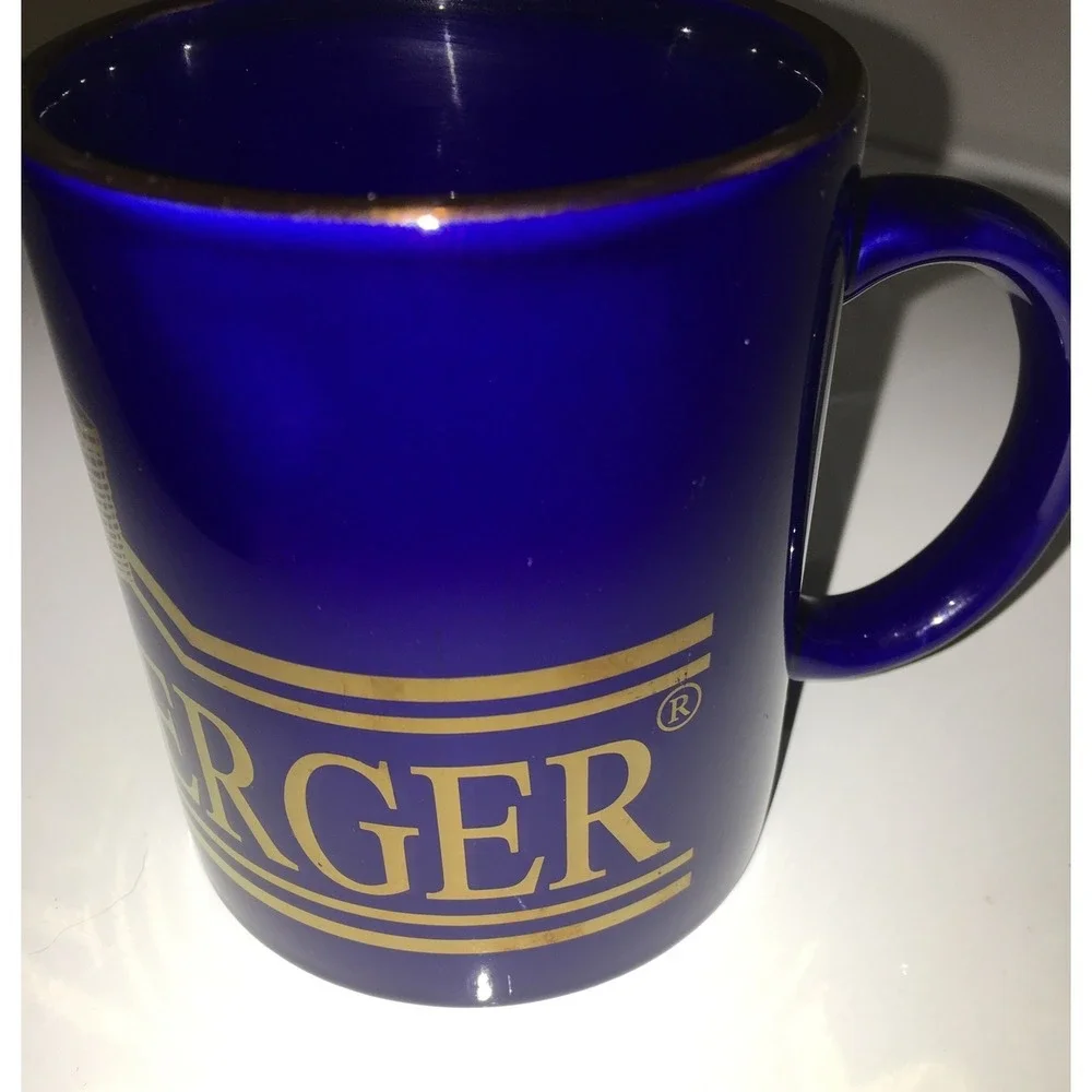 LONGABERGER‎ Basket Company COFFEE Cup Navy with Gold Basket Logo Very Rare